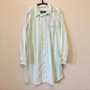 Cotton Shirt Pajama Dress Sleepwear White Teal
